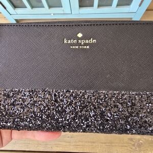 Kate Spade Glitter NWO Tags Black Wallet 8.25x4.25x1.25 EUC!